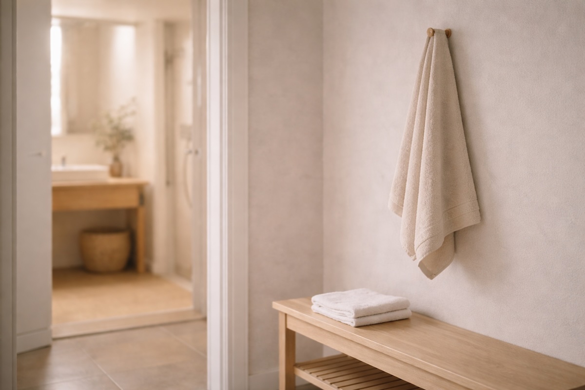 40代男性のスキンケアを考える静かな脱衣所の風景